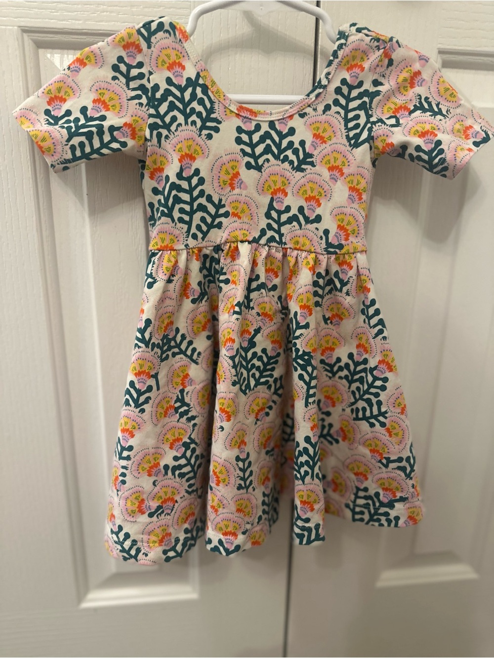 2T Alice + Ames Girls Pink Floral Casual Dress with Teal Print